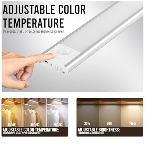 Image of COVACURE Under Cabinet Lights Rechargeable, 3 Color Modes Wireless Rechargeable Closet Light, Super Bright Stick-on Magnetic Light Bars for Kitchen, Under Cabinet LED Light (Magnetic 20CM, 2 Pcs)