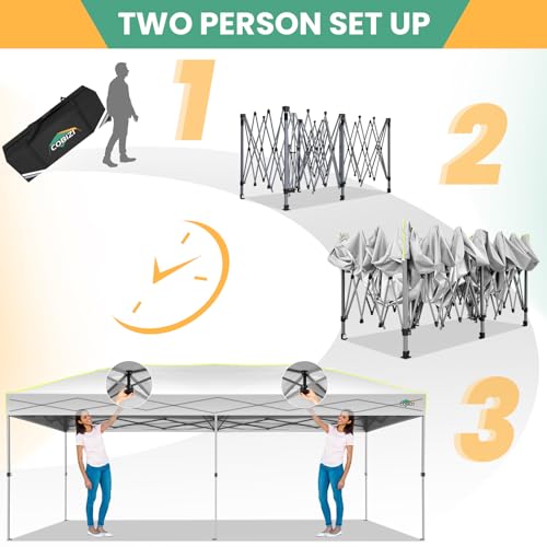 Image of COBIZI 10x20 Pop Up Canopy Tent, Commercial Instant Tent for Wedding, Parties with 3 Adjustable Height, Outdoor Ez Up Canopy Waterproof UPF50+ with Air Vent, Carry Bag, Sandbags, Stakes, Ropes, White