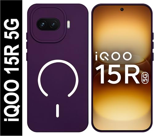 Image of SBMS Silicone Back Cover Case for iQOO 15R 5G | Soft Micro-Fibre Lining Inside | Magsafe Print On Back Side Camera Protection Bump | Shockproof Case iQOO 15R 5G (Purple)