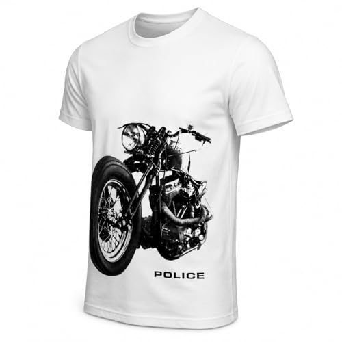 Image of Police Men's Graphic Print T-Shirt | Super Combed Cotton Rich Fabric | Round Neck Half Sleeve Casual Tee | Regular Fit | White