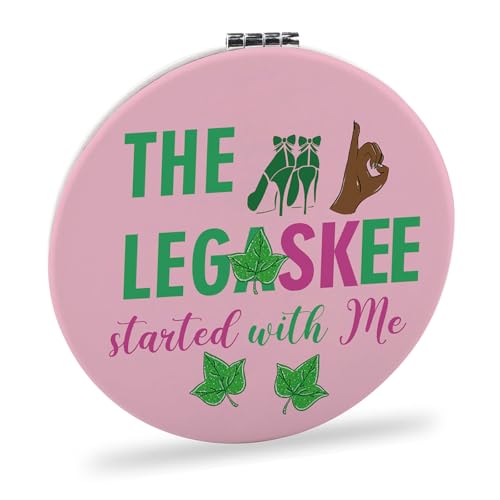 FEELMEM Espejo compacto de hermandad rosa y verde The Legaskee Started with Me - Espejo de maquillaje de parafernalia griega, regalo (espejo)