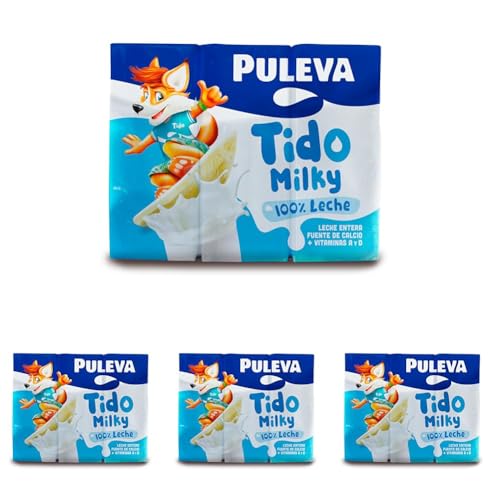 Puleva - Tido Milky, Leche Entera, Enriquecida con Vitaminas A y D, Fuente de Calcio y Proteínas, Incluye Pajita - Pack 6x200ml (Paquete de 4)