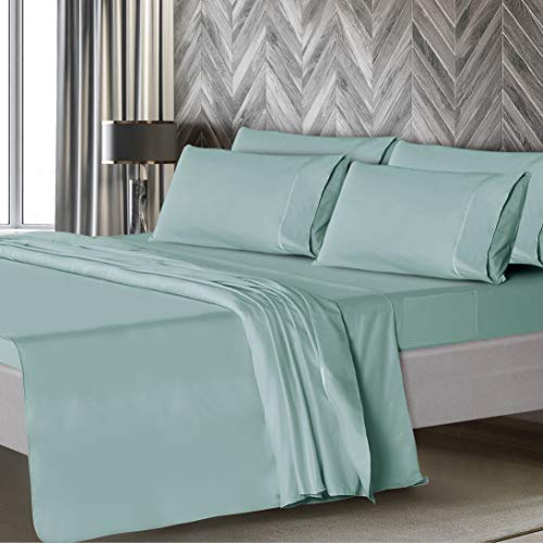 Mueller Luxury 6 PC Full Size Bed Sheets, Super Soft 1800, Deep Pocket up to 16" Full Size Sheets, Transfers Heat, Breathes Better, Hypoallergenic, Wrinkle-Resistant, Oeko-TEX, Light Teal