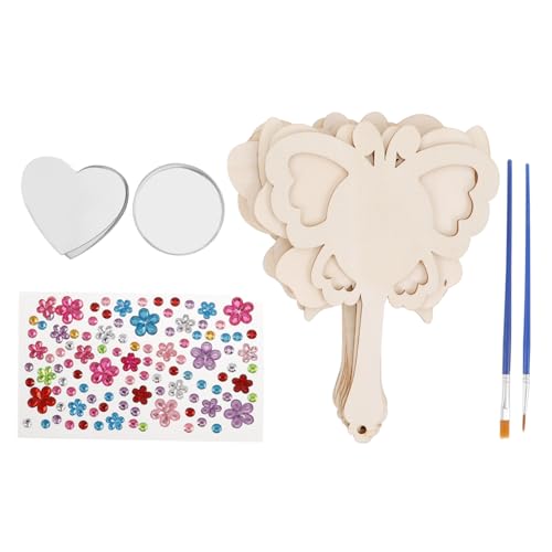 SUPVOX Craft Mirror Kids Unfinished Wooden Hand Mirror Decorative DIY Paint Craft Handle for Activities