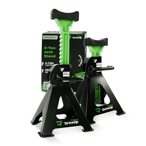 DRIVEUPTOOLS Caballetes para Coche 3 Toneladas - Pack de 2 | Gatos Estabilizadores con Almohadillas de Goma | Altura Ajustable 280mm-425mm | Máxima Seguridad y Estabilidad