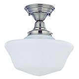 12-Inch Satin Nickel Schoolhouse Semi-Flushmount Ceiling Light