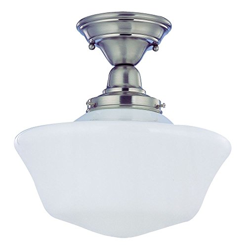 12-Inch Satin Nickel Schoolhouse Semi-Flushmount Ceiling Light