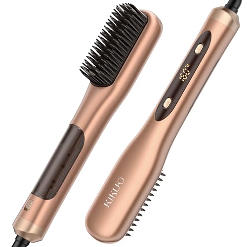 Image of Steam Hair Straightener Brush, Steamline Pro 3 in 1 Straightening Brush, Curly & Frizzy Hair,Smooth Without Flattening, 5 Temp Settings & LED Display, Dual Voltage, Professional Tools, Sun Orange