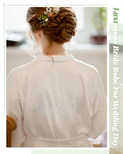 Jecery 10 Pcs Bride Bridesmaid Robes Kimono Rhinestones Short Satin Robes for Women Wedding Party3