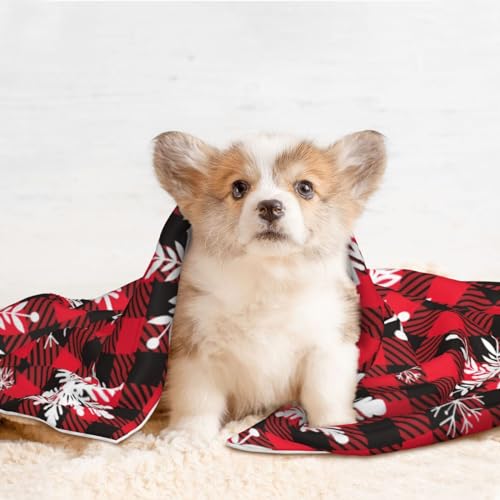 Plush Pet Blanket Christmas Snowflakes Black Red Buffalo Plaid 3D Paw Print Design Soft Fluffy Blankets Throw for Dog Puppy Cat Kitten Pets Gifts Medium