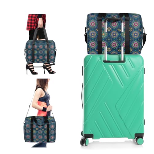Bohemia Mandala Travel Duffel Bag for Men Women Colorful Flower Sports Gym Bag Waterproof Weekender Overnight Bags Foldable Carry on Backpack for Swim Yoga Fitness Workout4