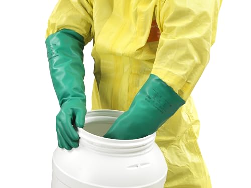 Image of Ansell AlphaTec 37-185 Chemical-Resistant Nitrile Gloves, Liquid and Splash Protection, Food-Handling, Silicone and Latex-Free Work Glove, Waterproof, Reusable, Green, Size M (1 Pair)