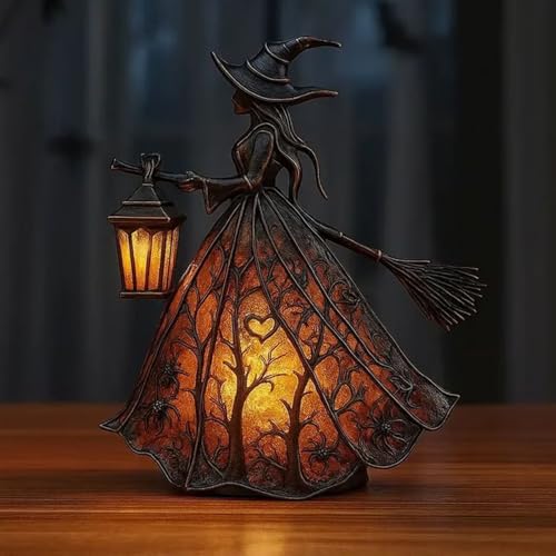 Halloween Hexenlampe, Leuchte Hexenfigur, gruseliges Tischnachtlicht für Halloween -Dekoration, gefärbte gotische Hexe -LED -Lampe, Urlaubsdekorationen für Schlafzimmer