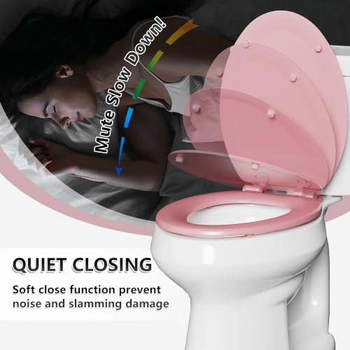 Image of Angol Shiold Slow Close Wood Toilet Seat（Pink, Elongated 18.5''）