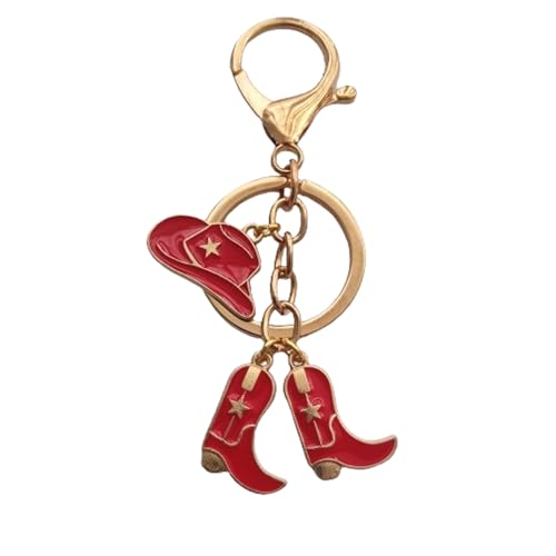 Cute Cowboy Key chain for Woman, Red Color Cowboy Hat and Cowboy Boots Key Ring, Creative Western Jewelry, Horse Lover