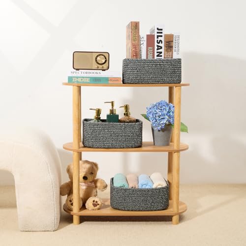 MiniArk Shelf Storage Baskets for Organizing | Closet Organizer Bins | Small Baskets | Toy Basket | Cute Decorative Basket | Cube Storage Bin | Woven Rope Basket | 11.5×7.5×4.7” | 3 Packs Dark Gray