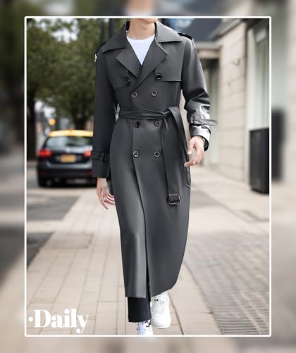 Image of Pantete Men's Double Breasted Trench Coat Oversized Windbreaker Long Jacket
