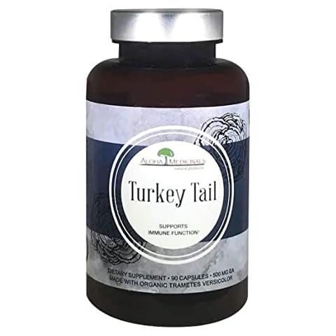 Aloha Medicinals Pure Turkey Tail, Certified Organic Mushroom Supplements, Natural Health Supplement, Pack of 1, 90 Capsules Each Cover