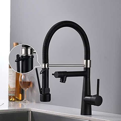 TIMACO Kitchen Tap Black with Lock Shower Head Extendible - 360° Swivel Bar - Pull-Down Spray - High Pressure - Black Kitchen Tap Cover