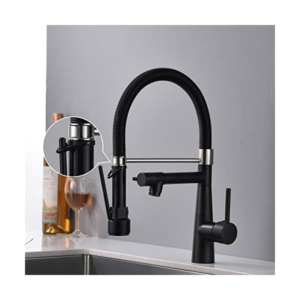 TIMACO Wasserhahn Küche Schwarz mit Schloss Brause Ausziehbar - 360° Schwenkbarz- Pull-Down-Spray - Hochdruck - Schwarz Küchenarmatur