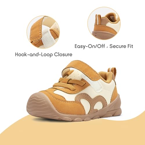 Image of Balabala Girls Boys Toddler Sneakers Wide Toe Box Walking Shoes | Unisex Kids Sneakers with hook-and-loop straps, non-slip soles, soft heel cushion, and flexible support for play