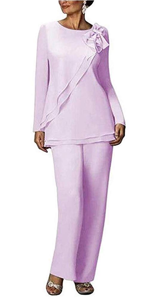 Leader of the Beauty Women's Two Pieces Outfit Wedding Formal Gowns Chiffon Pants Suits for Mother of The Bride Plus Size 20 Lavender