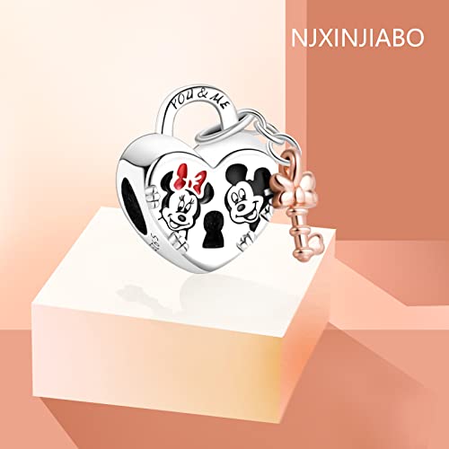 Image of Jewelry Charm Mouse Padlock Charm Beads Fit Bracelets Necklace, 925 Sterling Silver Pendant Beads, Halloween Birthday Christmas Mother's Day Valentine's Day Gifts For Women Wife