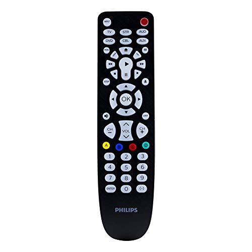 Philips Backlit Universal Remote Control For Samsung, Vizio, LG, Sony, Sharp, Roku, Apple TV, RCA, Panasonic, Smart TVs, Streaming Players, Blu-ray, DVD, 6-Device, Black, SRP9368D/27