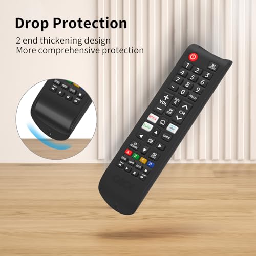 Image of OBOE Silicone TV Remote Cover for Samsung Smart TV Remote BN59-01315, Black | Compatible with Foxsky TV, Compatible with X Electron TV, Protective Case with Lanyard, Remote Not Included