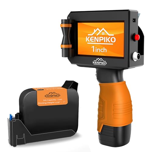 Kenpiko Handdrucker, 2025 Upgrade 2,5 cm Druckhöhe, Hand-Tintenstrahldrucker mit 72 ml schnelltrocknender Tintenpatrone, tragbare Tintenstrahldrucker Pistole mit 10,9 cm Touchscreen für Barcode, Logo