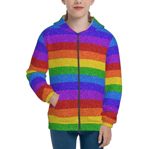 Colorful Glitter Rainbow Kids Pullover Hoodies Boys Zip Up Sweatshirts Girls Athletic Clothes with Pocket3