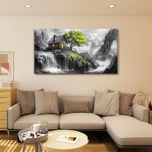 ERQINHUA Black And White Wall Painting Canvas Wall Art For Living Room Wall Decor For Bedroom Office Decoration Green Tree Landscape Pictures Artwork Modern Inspiration Posters Home Decor 20"X40"