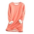 Warm Autumn and Winter Blouses for Women Thicken Fleece Crewneck Underwear Shirts Long Sleeve Crew Neck Solid Sweaters Pink