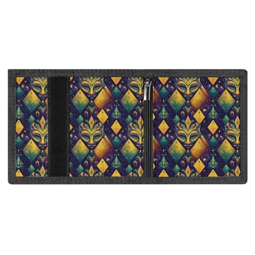 Yellow Green Masquerade Print Wallet for Men, 8 Credit Card Holder Slim Minimalist Front Pocket Small Mens Bifold Wallets3