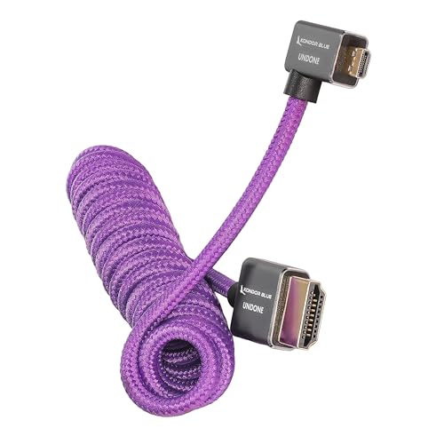 Image of KONDOR BLUE X Gerald Undone | MK2 HDMI to Right Angle Micro HDMI Thin Short Coiled Braided Cable for On-Camera Monitors, Capture Cards + | 4K /60hz | 18Gbps 3D HDR MetaData | Limited Edition Purple