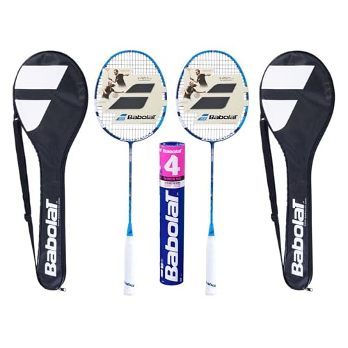 2X BABOLAT X-Feel Origin Badminton Racket, Pre Strung Bundled with Babolat 4 Feather Shuttlecock
