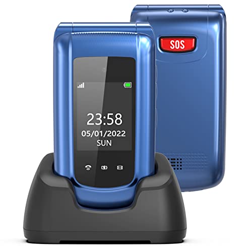 Ufferson Telefono Movil para Mayores, 2G gsm Teléfono Móvil Plegable para Personas Mayores con Teclas Grandes, Doble Pantalla de 2,4+1.77 Pulgadas, Llamada Rápida, SOS Botón, Base de Carga