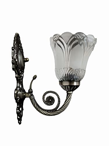 Image of SINOMAN Traditional Wall Light Fixture Decorative Sconce with Glass Shade, Classic Lighting Fixture Perfect for Bedroom, Living Room, Hallway, Corridors,Entryways (Single) (with Bulb)