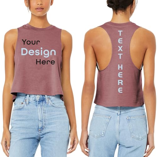 Custom Tank Top - Personalized Women's Racerback Cropped Tank - Design Your Own Text, Logo, or Graphic. Quick-Dry Lightweight Performance Shirt, Perfect Unique Gift for Her, Bachelorette, or Gym.