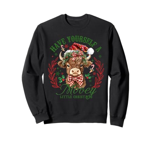 Have Yourself A Mooey Little Christmas Highland Cow Santa Sweatshirt