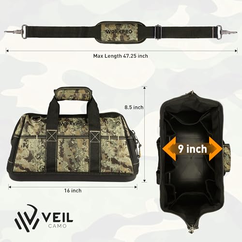 image for WORKPRO 16-Inch Wide Mouth Tool Bag, Tool Bags for Men with Adjustable