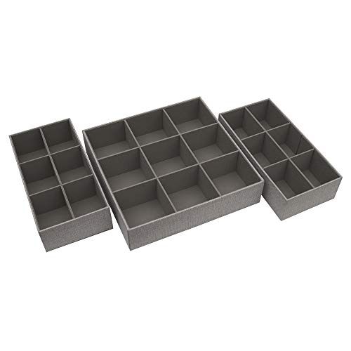 Image of Household Essentials 3‑Piece Drawer Organizer Starter Set in Customizable Inserts of Large and Small Trays, Gray