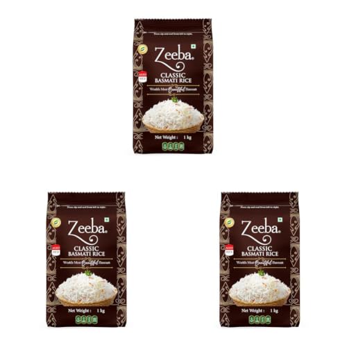 Image of Zeeba Classic Basmati Rice 1 Kg, Raw & Naturally Aged for 2 years, Extra Long Grains (Cooked length upto 27mm*) (Pack of 3)