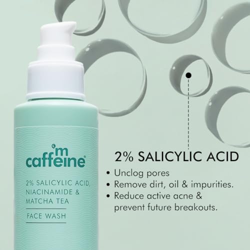 mCaffeine 2% Salicylic Acid Niacinamide & Matcha Tea Face Wash | Anti Acne Cleanser for Pimples | Sulphate Free Face Wash for Men and Women - 100 ml - Image 4