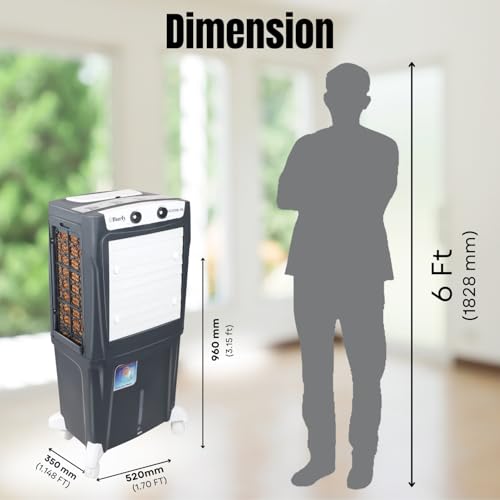 Image of BHABURLY | Eazycool 45 L Room Personal Air Cooler | 4-Way Air Deflection | 2350 CMH Ice Chamber, Anti-Bacterial Honeycomb Pad, 3-Speed Control, Castor Wheels, Inverter Compatible, 200 sqft Floor Area