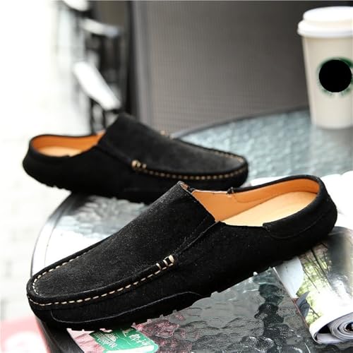 Mens Loafers Slip On Suede Round Toe Comfortable Flat Heel Resistant Classic Casual Half Loafers Shoes with Stitching Details3