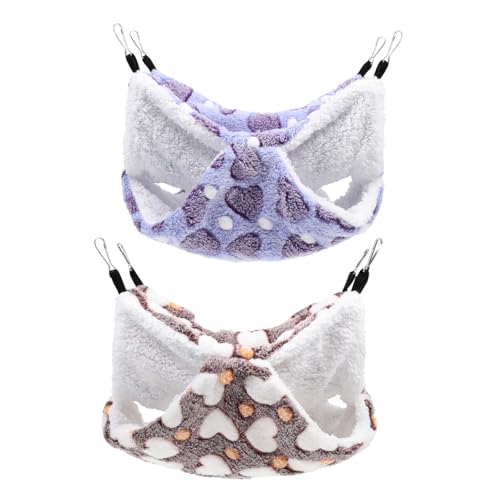 BESPORTBLE 2個 ハムスターハンモック ペット吊りベッド ハムスターハンギングベッド ハムスターの巣 チンチラハンモック ペット睡眠ハンモック 紫の,purple 北極フリース