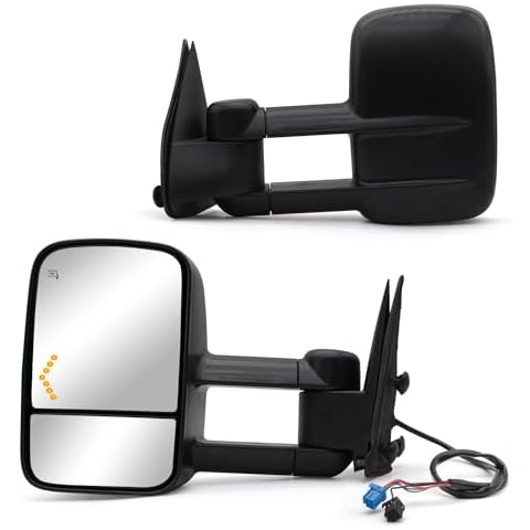 Adanz Towing Mirrors Fit For 2003 2004 2005 2006 Chevy Silverado 1500 2500 3500 GMC Sierra Yukon Tahoe Power Heated Arrow Lamp Manual Flip Up LH RH Tow Mirrors Cover