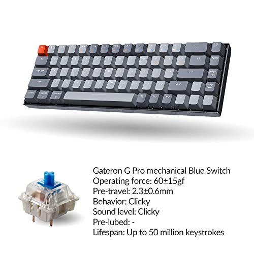 Image of Keychron K6 65% Compact Wireless Mechanical Keyboard for Mac, Hot-swappable White Backlight, Bluetooth, Multitasking, Type-C Wired Gaming Keyboard for Windows with Gateron Blue Switch