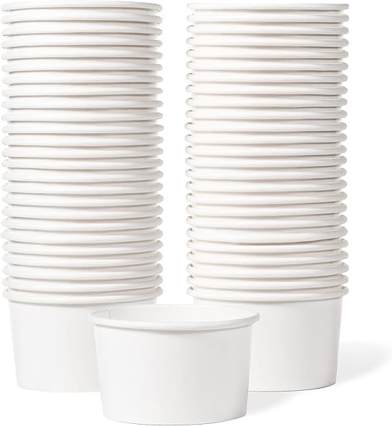 Image of [50 ml, 50 Count, White Disposable Bagasse Paper Container with Lid | Eco-Friendly Bowl /Tub for Picnic, Travel, Food Truck | Ideal for Both Hot & Cold Food